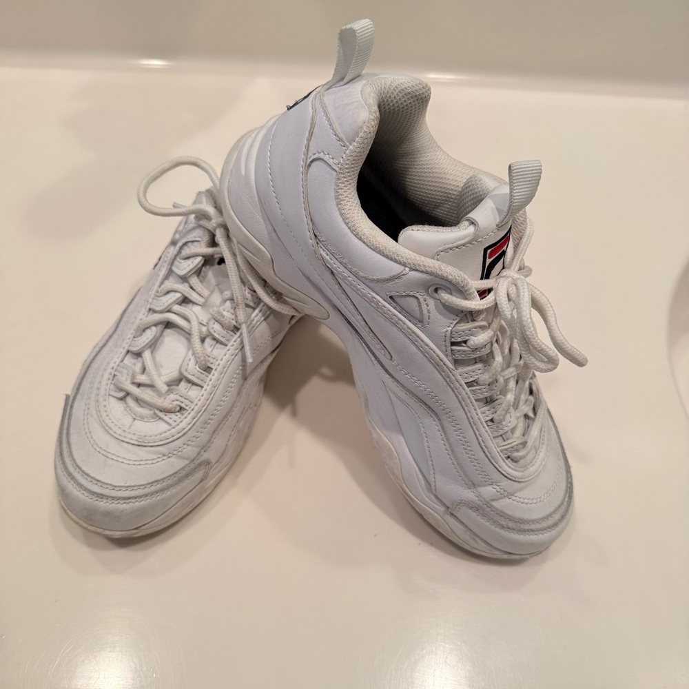 Fila White Leather Chunky Low-Top Sneakers